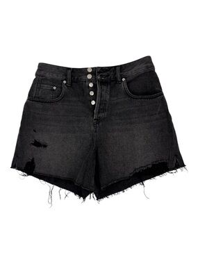 Free People Crvy high-rise cut-off denim distressed button fly Black Shorts 31